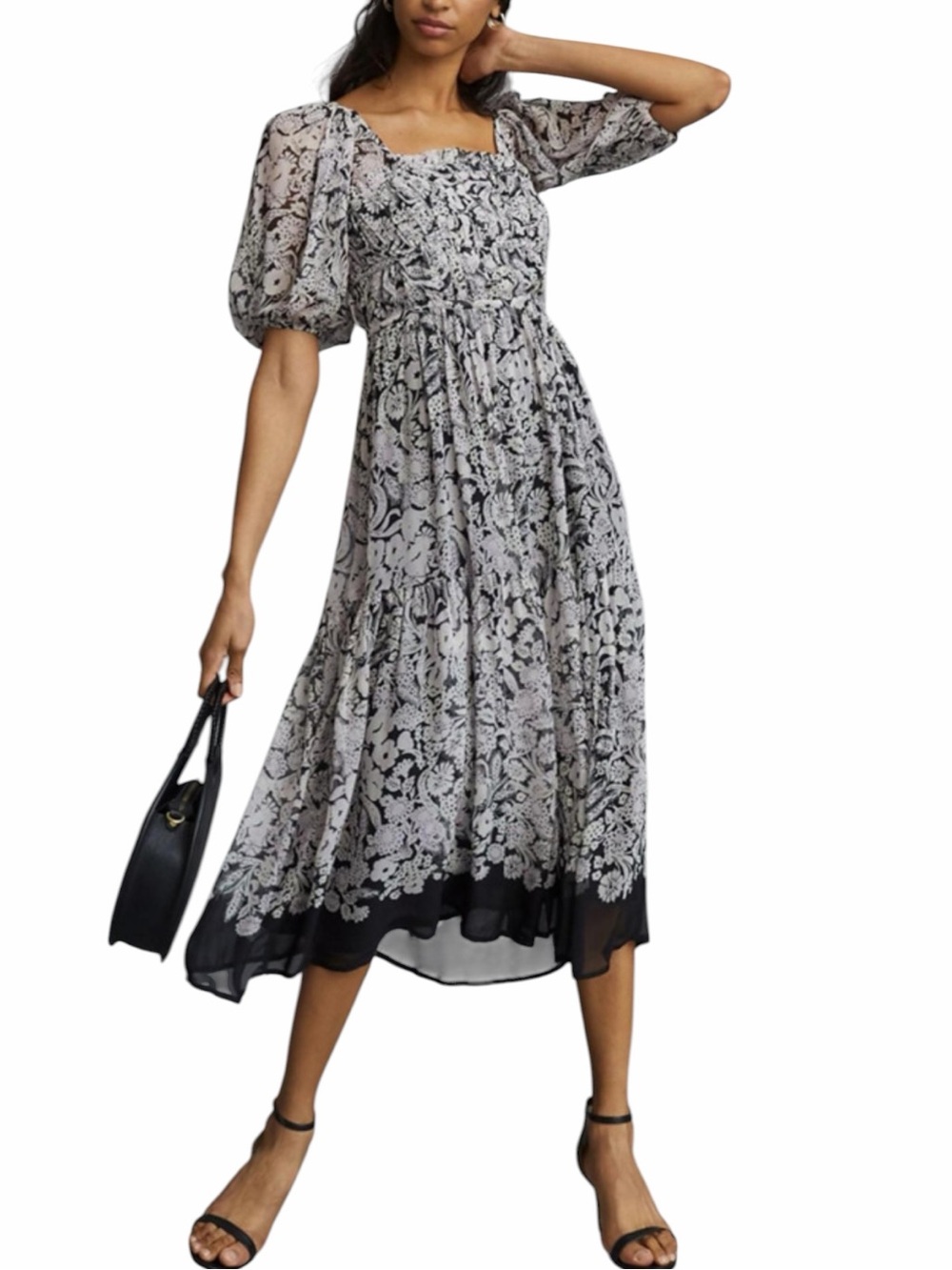 Anthropologie Squareneck Smocked Midi Dress